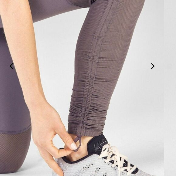Fabletics Gray Ruched Leggings Powerform Foldover PureLuxe Pink Mesh Women's M - Picture 7 of 9